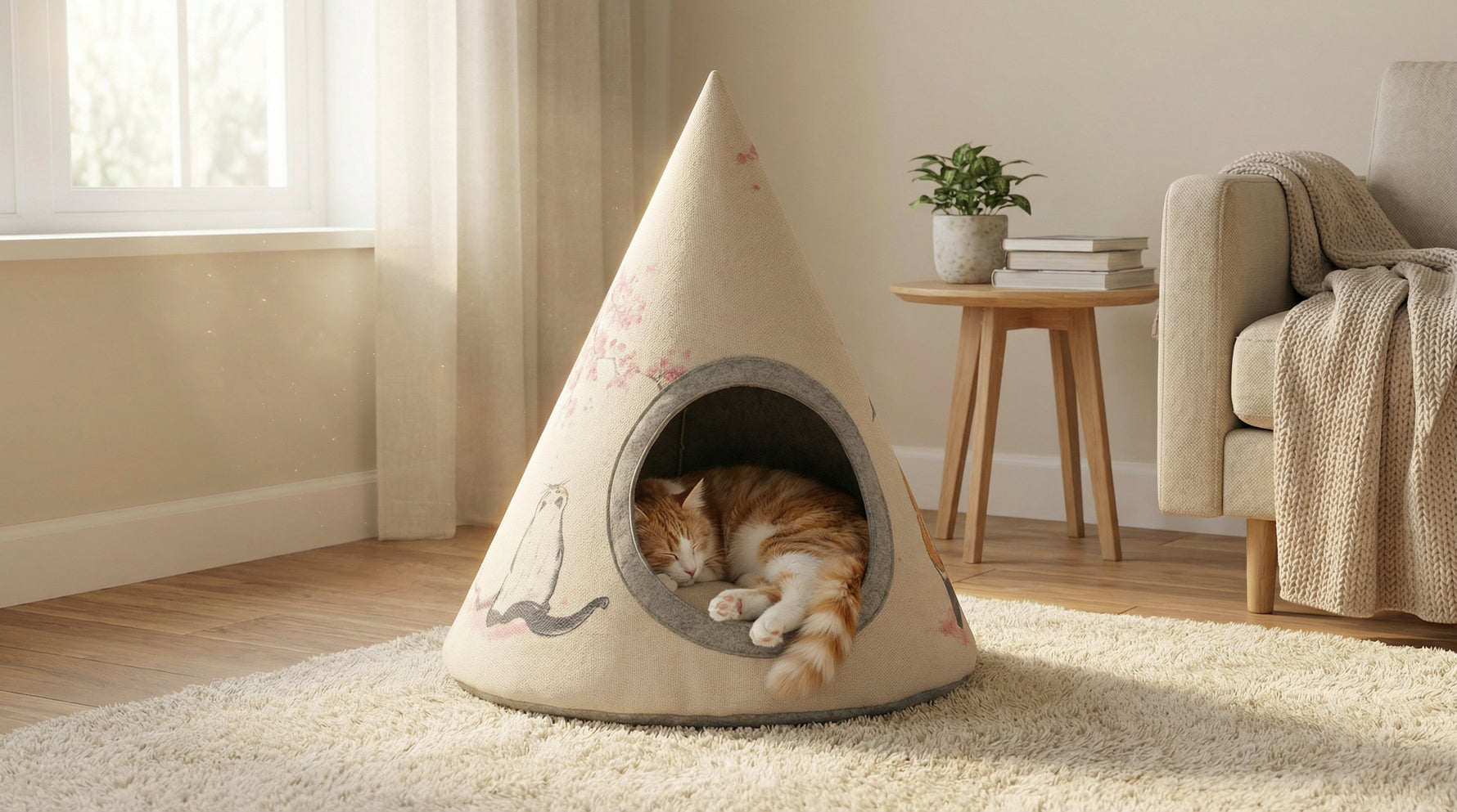 Cherry blossom cat tent with soft cushion for indoor cats