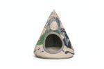 Cozy teepee style cat tent in violet flower design