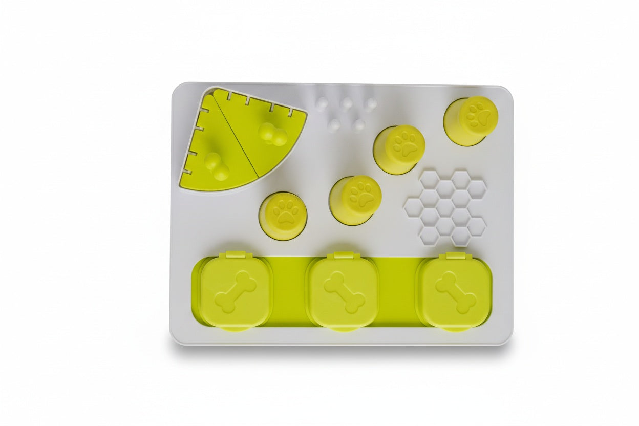 Enjoy the Meal interactive dog food puzzle toy for mental stimulation, problem-solving, and treat-dispensing, safe and durable for solo play

