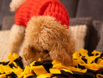 Dog enjoying a handcrafted Sniffing Mat for slow feeding and mental enrichment.